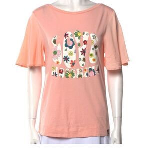 Love Moschino Peach Woman’s Short Sleeve T Shirt 60’s 70’s Floral Print “Love Mo
